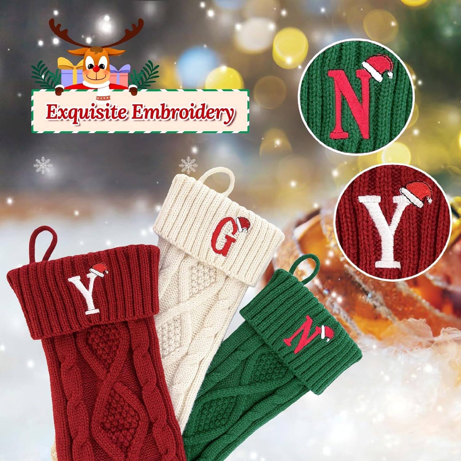 18" Embroidered Monogram Knit Christmas Stocking with Initials A Bed